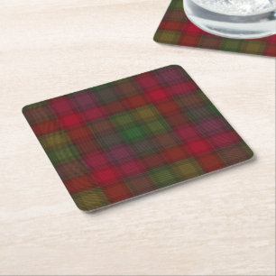 Green and red, tartan square paper coaster