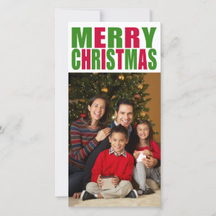 Green and Red Text Merry Christmas Photo Holiday Card