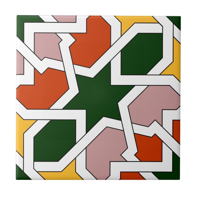 Green and red tile 01 of geometry morisca in (Front)