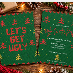 Green and Red Ugly Sweater Party Christmas Holiday Invitation