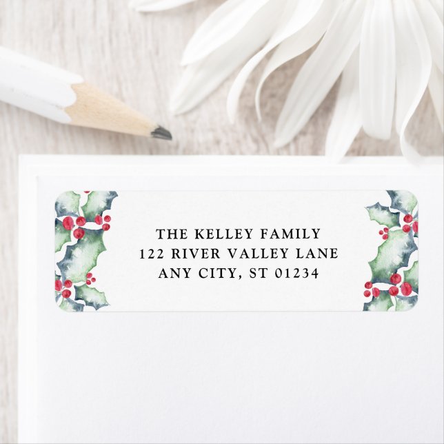 Green and Red Watercolor Holly (En situation)