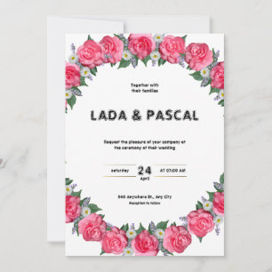 Green and red watercolor wedding invitation