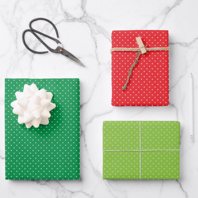 Green and Red White Polka Dots Christmas Patterns Wrapping Paper Sheet (Front)