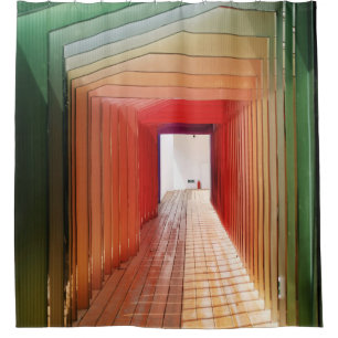 Green and red wooden hallway interior