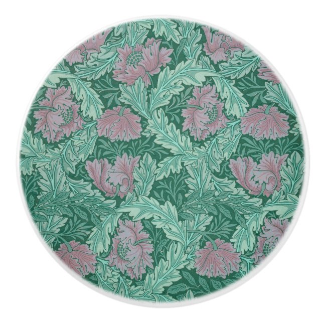Green and Red Wreath Pattern (by William Morris) Ceramic Knob (Front)