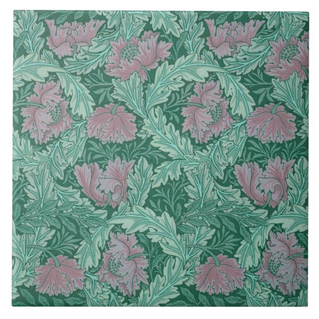 Green and Red Wreath Pattern (by William Morris) Tile (Front)