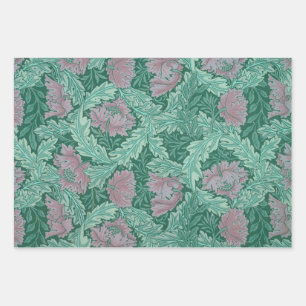 Green and Red Wreath Pattern (by William Morris) Wrapping Paper Sheet