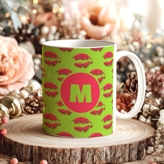 Green and Red XOXO Kissing Lips Personalized Coffee Mug