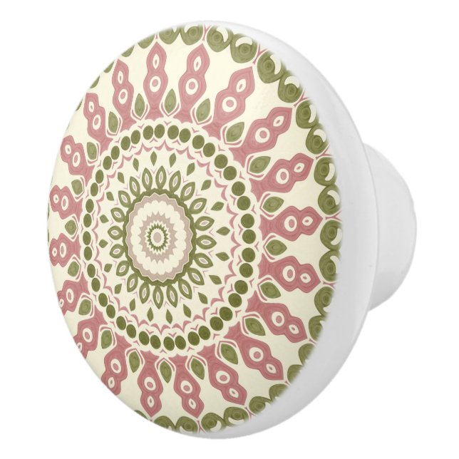 Green and Rose Mandala Vintage Bohemian Pattern Ceramic Knob (Right)