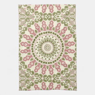 Green and Rose Mandala Vintage Bohemian Pattern Kitchen Towel