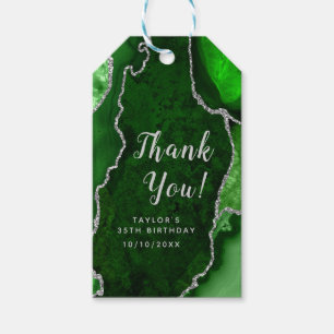 Green and Silver Agate Birthday Thank You Gift Tags