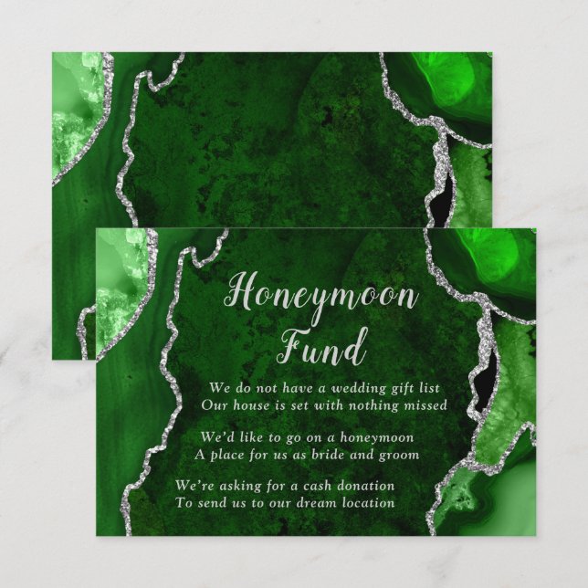 Green and Silver Agate Honeymoon Fund Enclosure Card (Front/Back)