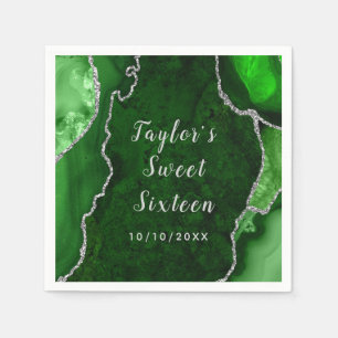 Green and Silver Agate Marble Sweet Sixteen Napkin