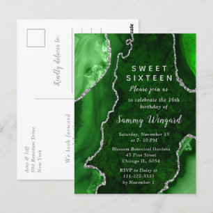 Green and Silver Agate Marble Sweet Sixteen Postcard