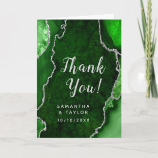 Green and Silver Agate Marble Wedding Thank You Card