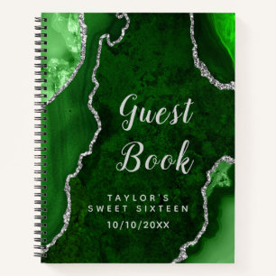 Green and Silver Agate Sweet Sixteen Guest Book