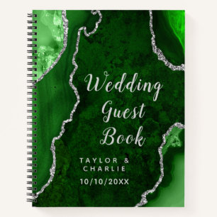 Green and Silver Agate Wedding Guest Book