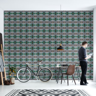 Green and silver eye-like pattern medium wallpaper