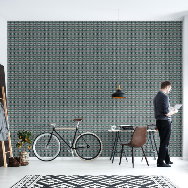 Green and silver eye-like pattern tiny wallpaper (Living Room)
