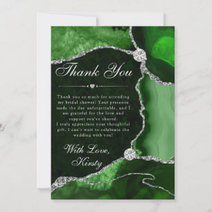 Green and Silver Faux Glitter Agate Bridal Shower Thank You Card