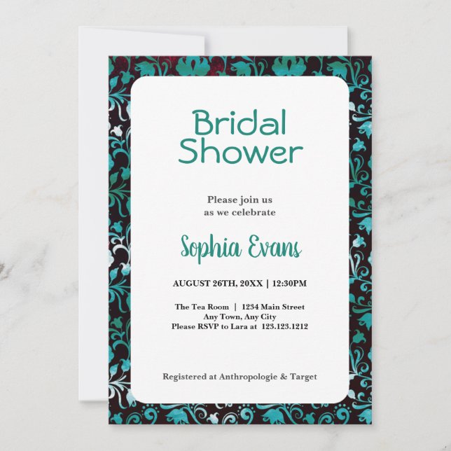 Green and Silver Floral White Bridal Shower Invitation (Front)
