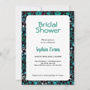 Green and Silver Floral White Bridal Shower Invitation