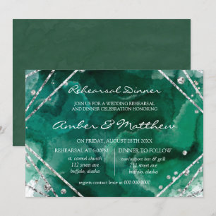 Green and Silver Geometric Rehearsal Dinner Invitation