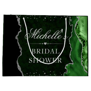 Green and Silver Glitter Agate Bridal Shower Large Gift Bag