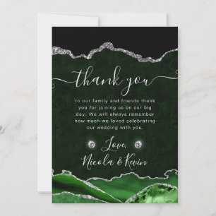 Green and Silver Glitter Agate Wedding Thank You Card