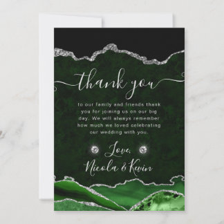 Green and Silver Glitter Agate Wedding Thank You Card