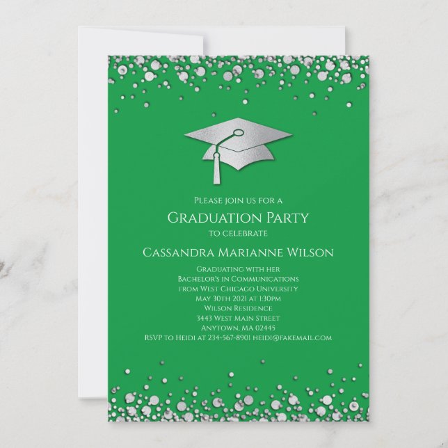 Green and Silver Graduation Invitation (Front)