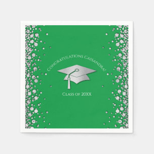 Green and Silver Graduation Napkin