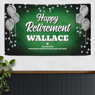 Green and Silver Happy Retirement Banner