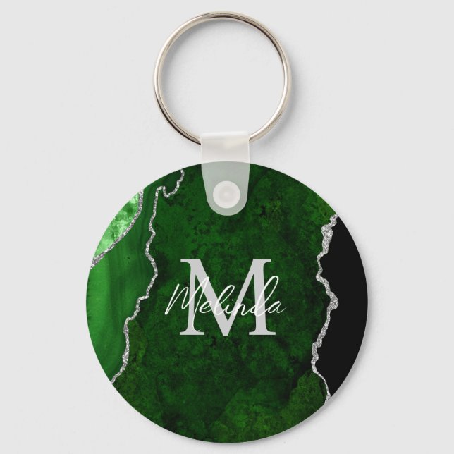 Green and Silver Marble Agate Keychain (Front)