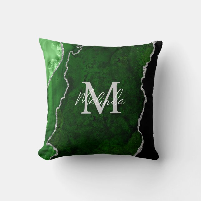 Green and Silver Marble Agate Throw Pillow (Front)