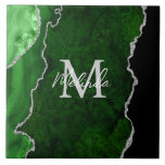 Green and Silver Marble Agate Tile<br><div class="desc">This tile features an elegant and glamourous agate marble background with geode gemstone detailing and faux silver glitter accents. The monogram combines handwritten script and modern sans serif fonts for a classy and sophisticated look. This will make the ideal gift as it can be customized with a name and initial....</div>