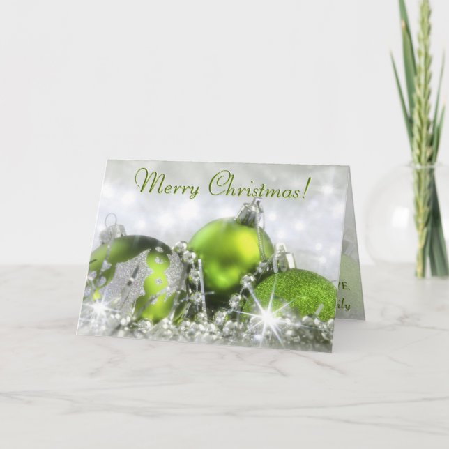 Green and Silver Merry Christmas Greeting Card (Front)