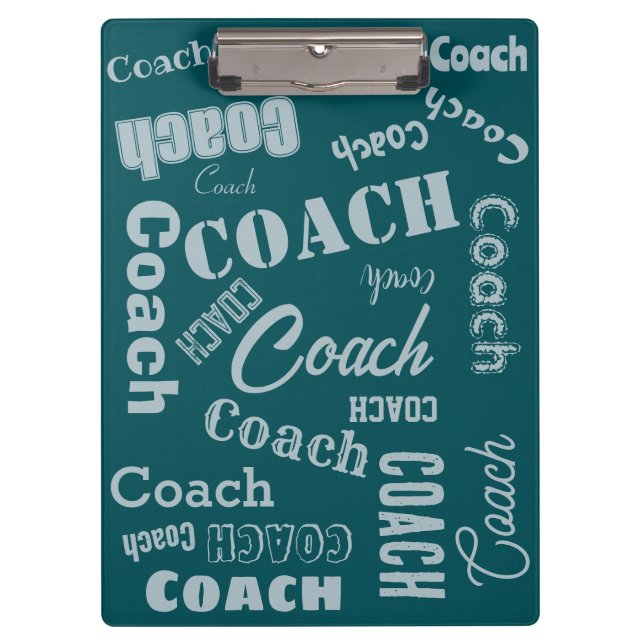 Green and Silver Personalized Coach Gift Name Art Clipboard (Front)