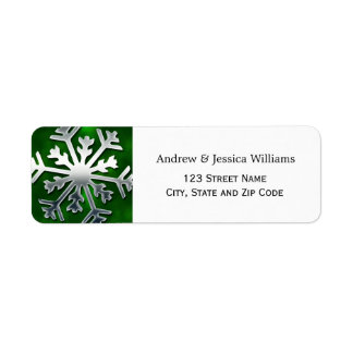 Green and Silver Snowflake Address Labels
