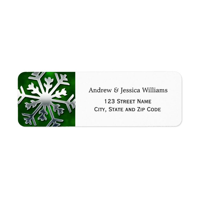 Green and Silver Snowflake Address Labels (Front)