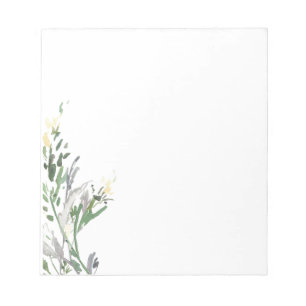 Green and Silver Watercolor Floral Notepad