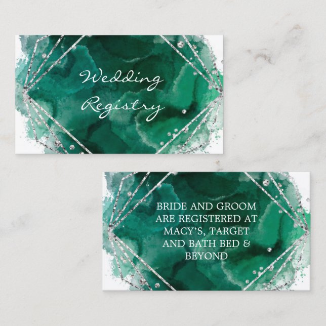 Green And Silver Wedding Registry Enclosure Card (Front/Back)