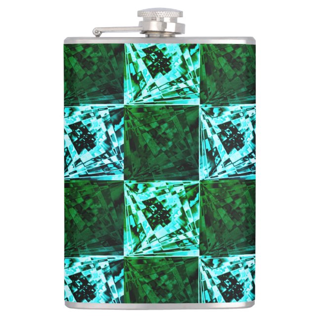 Green and sky blue chess or cyan, with rectangle hip flask (Front)