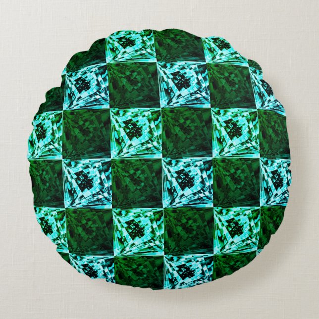 Green and sky blue chess or cyan, with rectangle round pillow (Front)