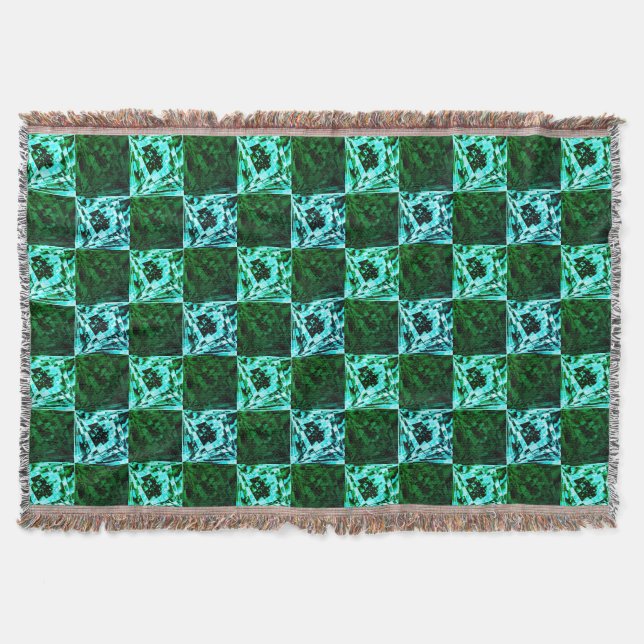 Green and sky blue chess or cyan, with rectangle throw blanket (Front)