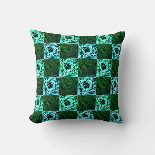 Green and sky blue chess or cyan, with rectangle throw pillow (Front)