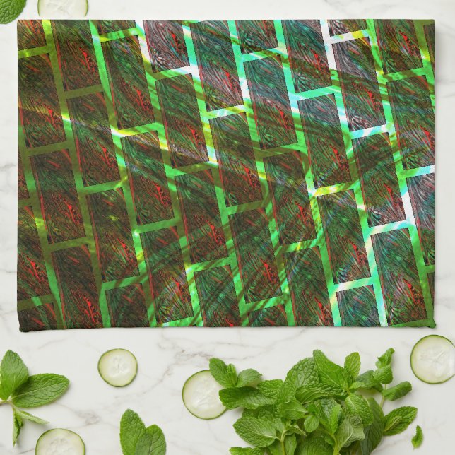 Green and stained, scratches and wall effect kitchen towel (Folded)