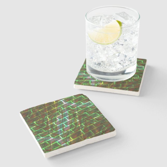 Green and stained, scratches and wall effect stone coaster (Side)