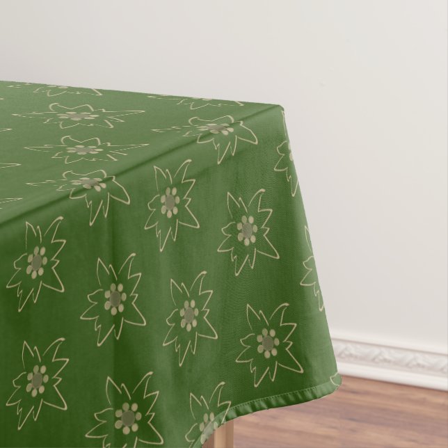 Green and Tan Edelweiss Outline Pattern  Tablecloth (In Situ)