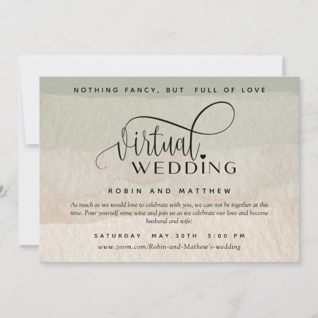 Green and Tan Watercolor, Online Virtual Wedding Invitation (Front)
